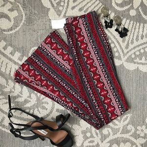 NWT H&M Red Tribal Print Flared Festival Pants